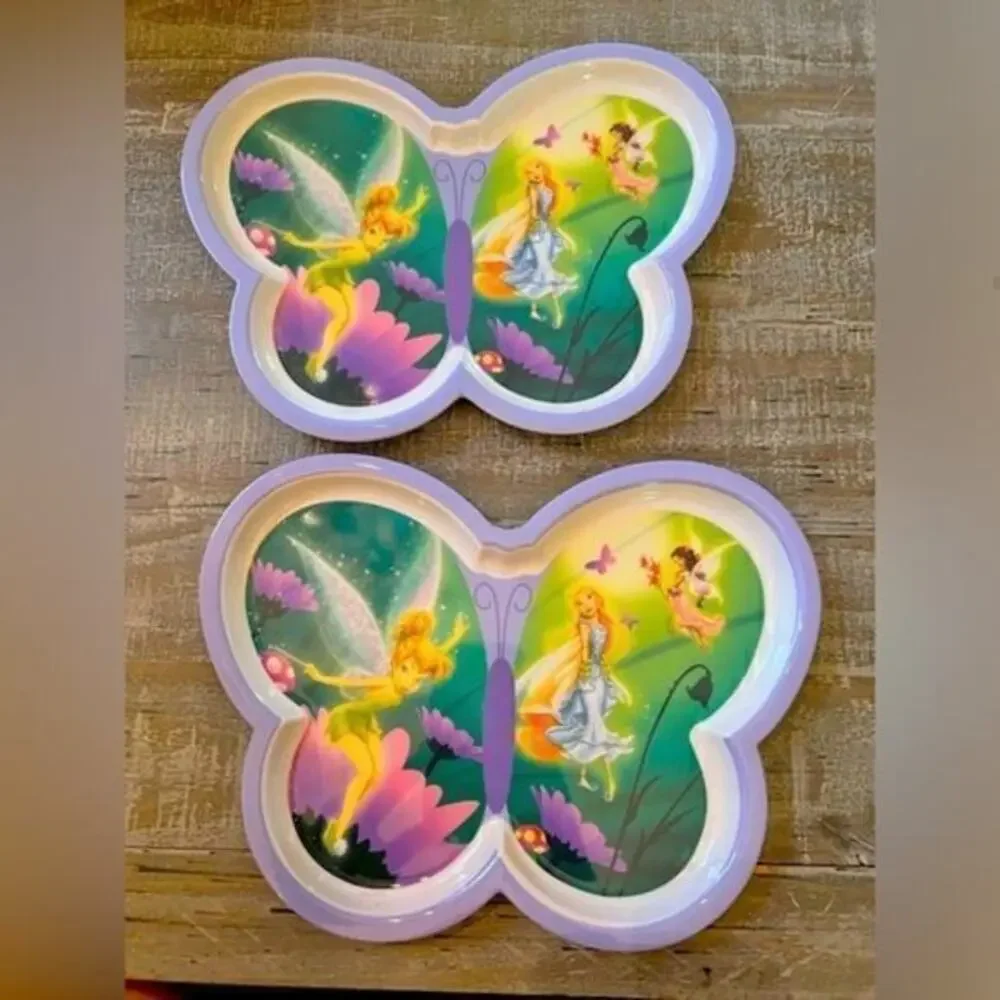▶️ Disney Store ◀️ 2 Tinker Bell & Fairies Plastic Collectors Plates.